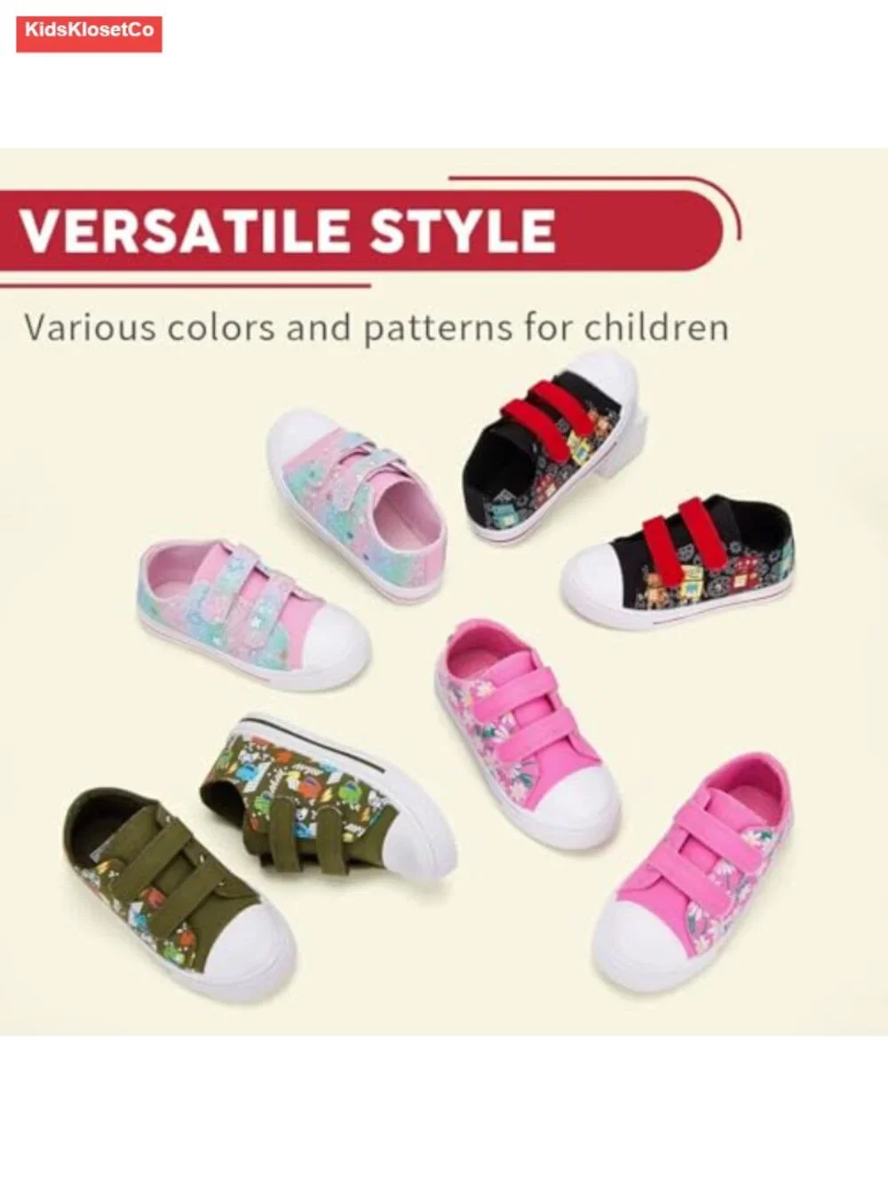 Kids Low Top Canvas Sneakers with Hook and Loop Closure